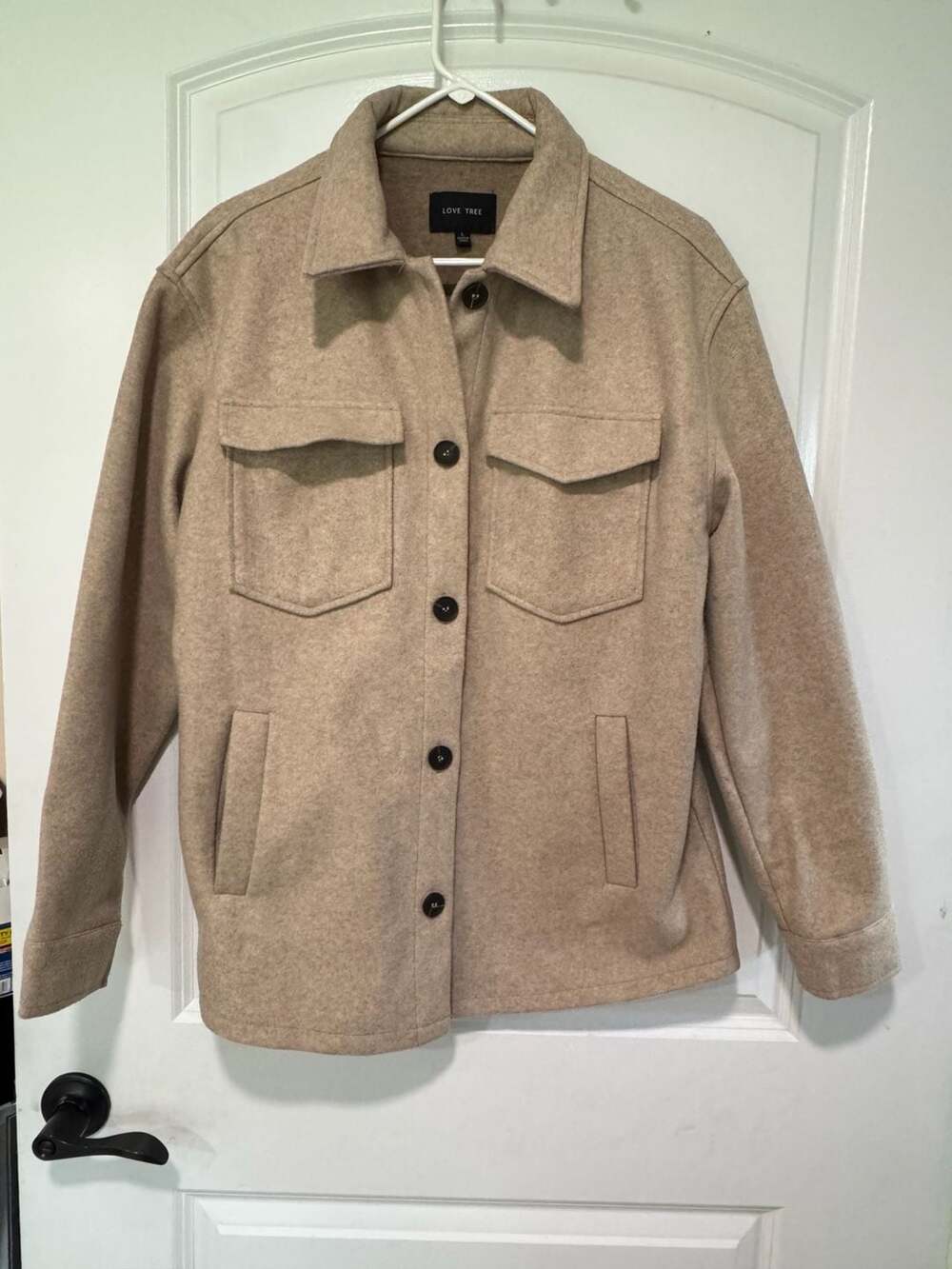 Oversized Shacket Jacket Beige Tan Button Front Workwear Women’s Size L